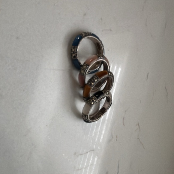 Stackable Multicolor Gemstone Sterling Silver Rings - Picture 5 of 16